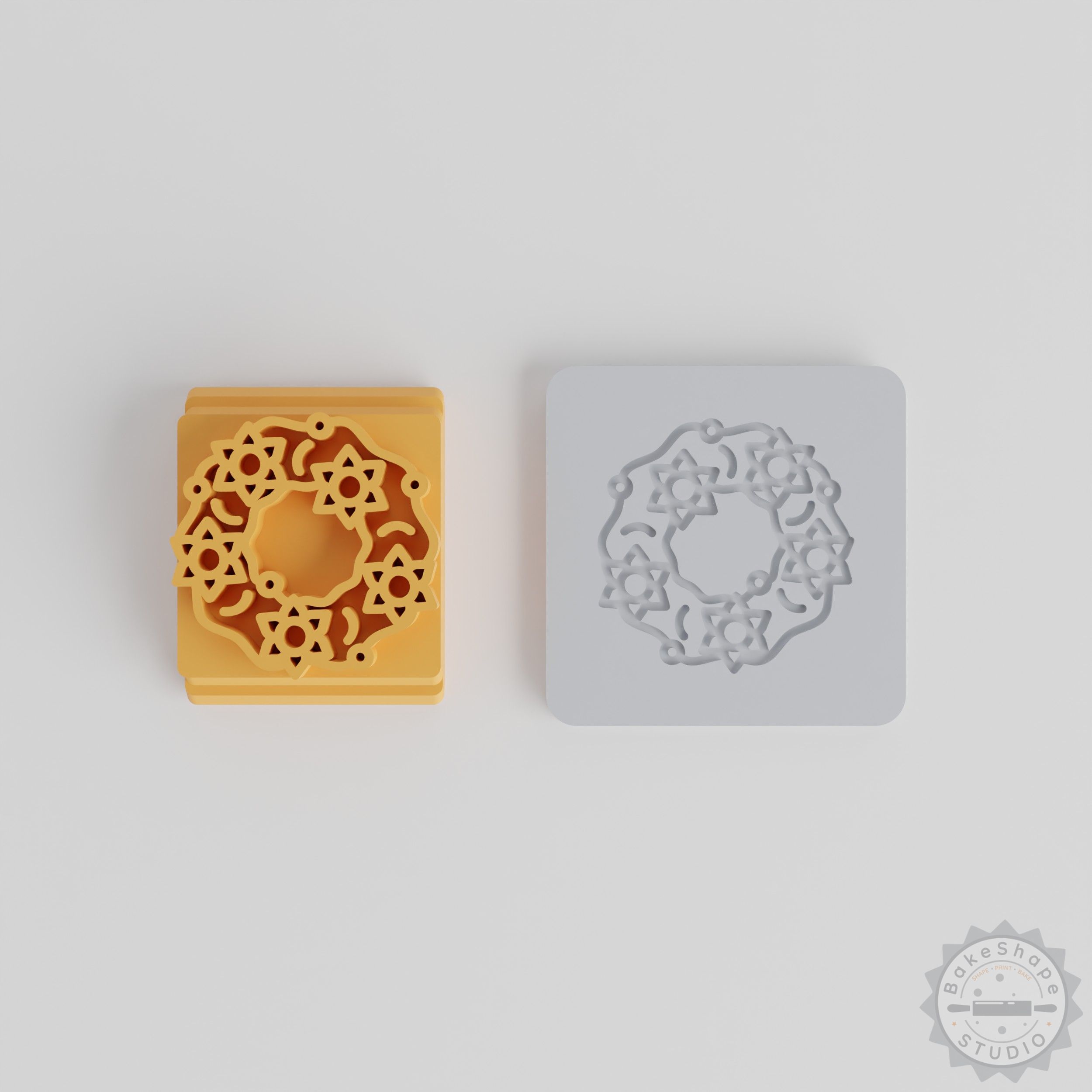 Wreath Stamp Tile Set, 5 Sizes, Holiday Clay & Cookie Stamping, Festive Ornament Mold