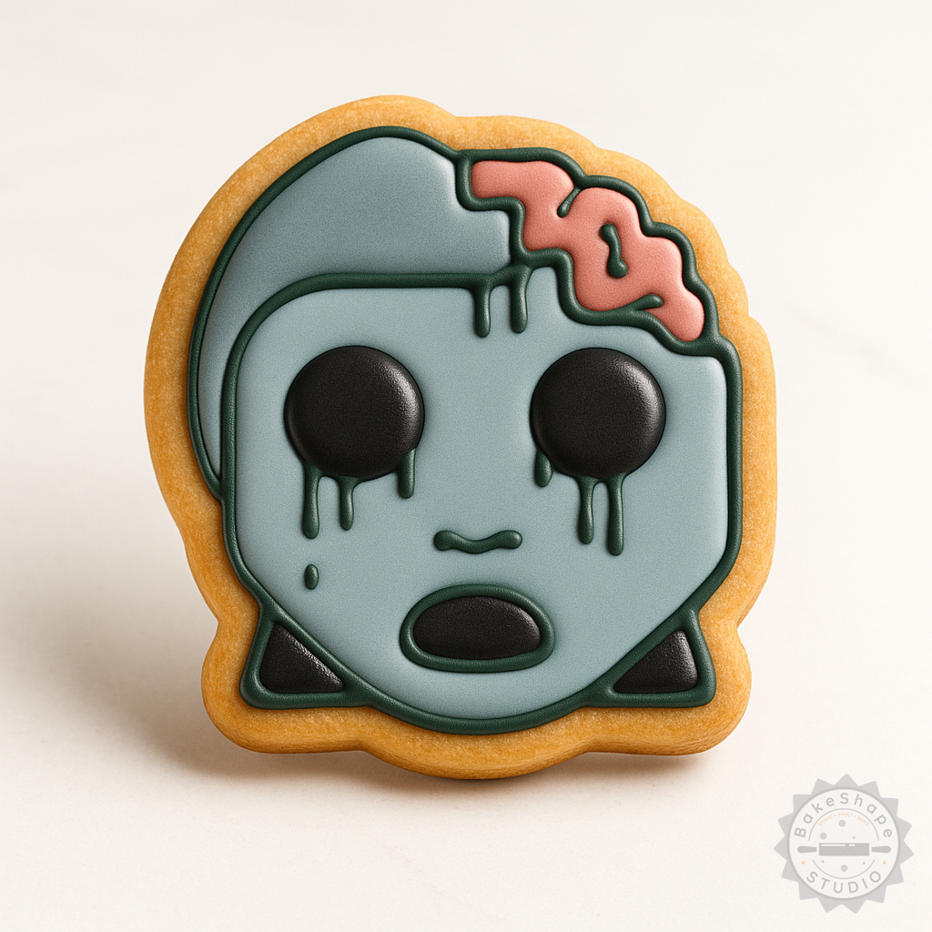 Decorated example 1 of Zombie Girl Cutter & Stamp Set, Perfect for Cookies & Fondant, 3 Sizes S/M/L, 6-Piece Halloween Cookie Decorating Kit