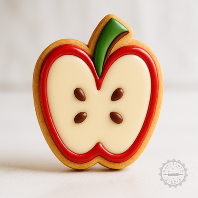 Decorated example 1 of Apple Shape Cutter and Stamp Set for Cookies and Fondant, 6-Piece, S/M/L Sizes