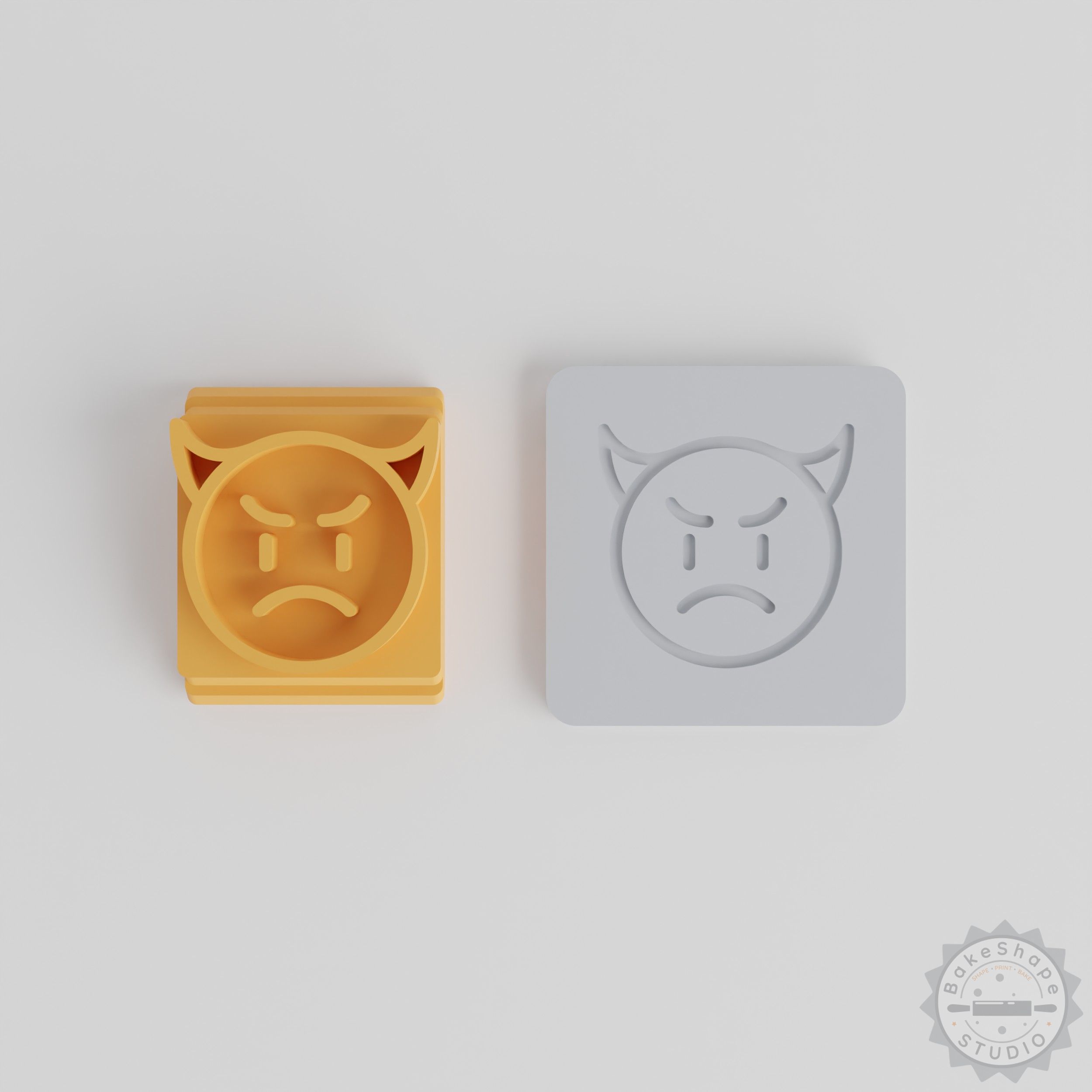 Furious Stamp Tile Set, 5 Motifs, Perfect for Clay, Cookies, Fondant, 20-40mm, Angry Face Emoji Designs