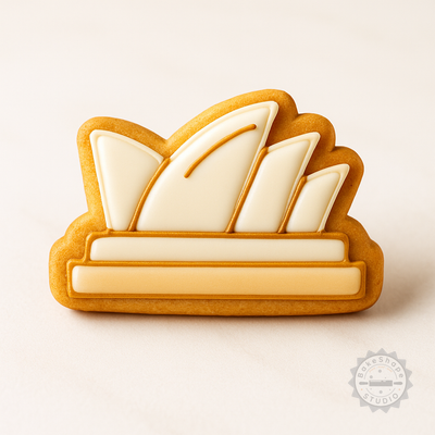 Decorated example 1 of Sydney Opera House Cookie Cutter Set, 6-Piece Fondant Stamp, Small/Medium/Large Sizes