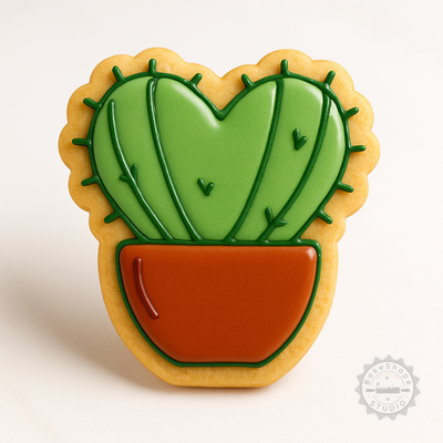 Decorated example 1 of Heart Shaped Cactus Shape Cutter and Stamp Set, Cookie and Fondant Baking Tools, S/M/L Sizes, 6 Piece Bundle