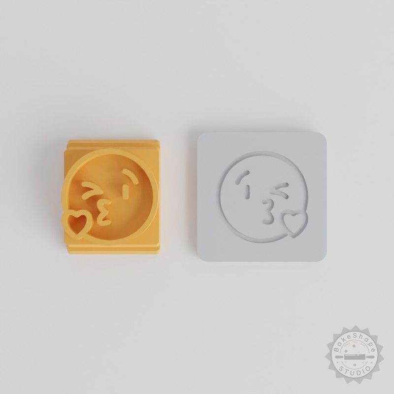 Blow a Kiss Stamp Tile Set, 5 Motif Sizes for Clay, Cookies, Fondant, Wink Kiss Emoji Design