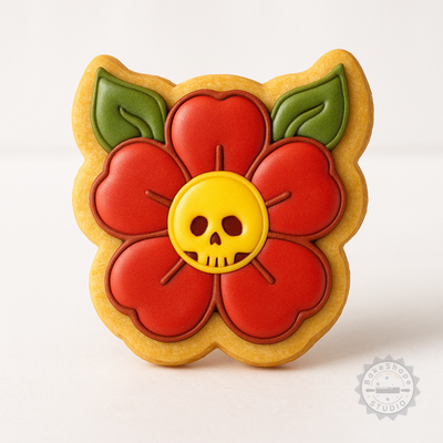 Decorated example 1 of Flower Shape Cutter and Stamp Set, Perfect for Cookies and Fondant, 6-Piece, Skull Flower, Day of the Dead Design
