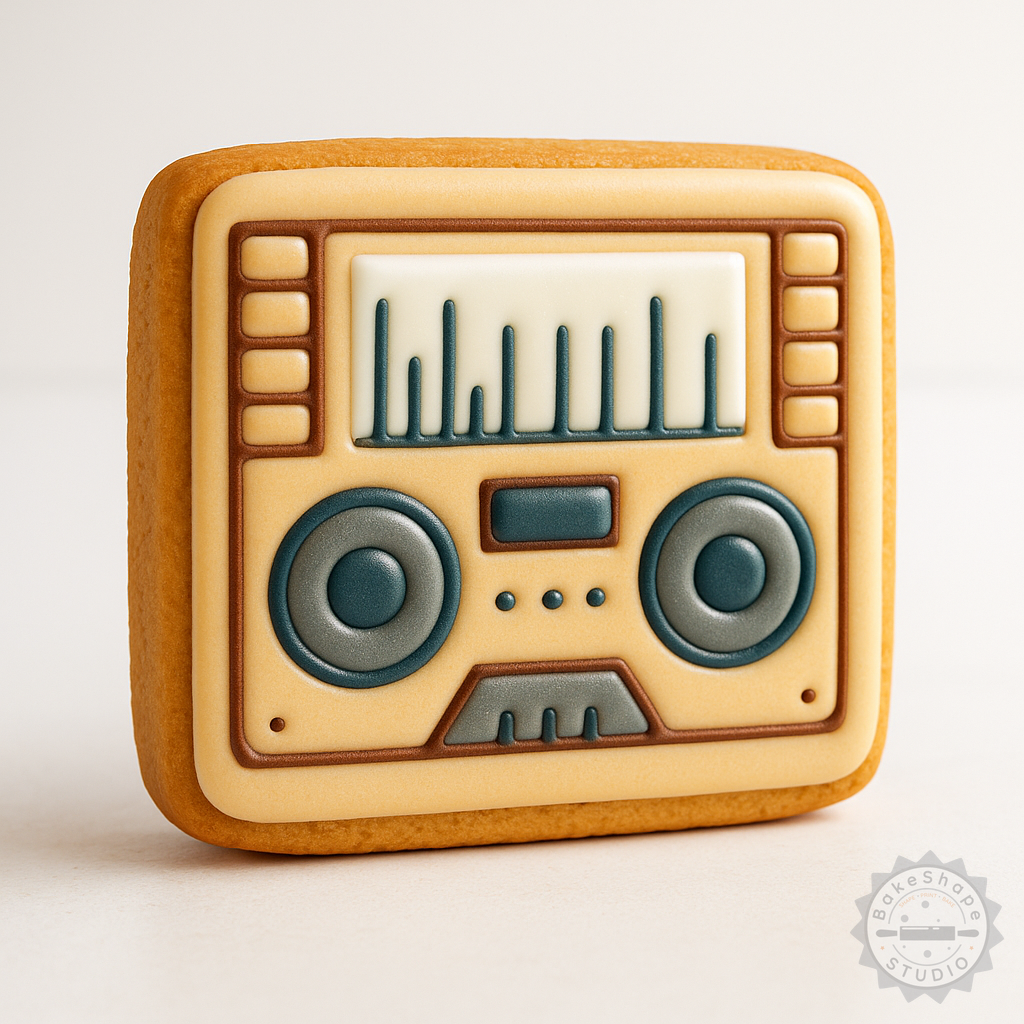 Decorated example 1 of Radio with Cookie Cutter Set, 6-Piece Fondant Cutter and Stamp, S/M/L Sizes