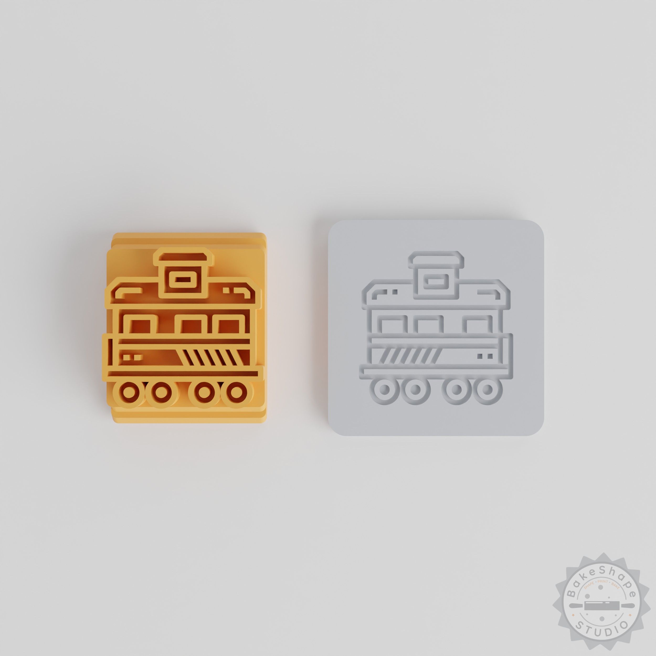 Train stamp tile set 5-piece STL for creating detailed train designs in clay and crafting materials