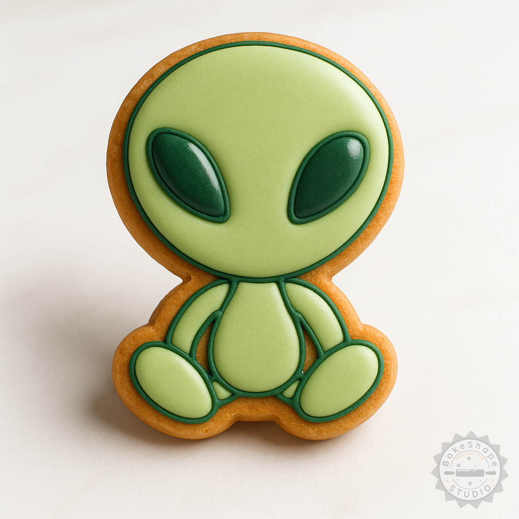 Decorated example 1 of Alien Cookie Cutter and Stamp Set, 3 Sizes, Perfect for Fondant and Cookies
