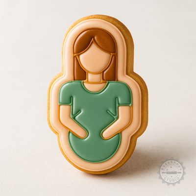Decorated example 1 of Maternity Cookie Shape Cutter and Stamp Set, 6 Pieces in 3 Sizes for Fondant, Expecting Mom Designs