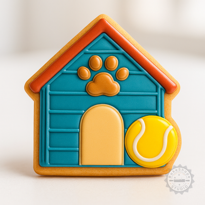 Decorated example 1 of Doghouse Cookie Cutter Set, 6-Piece, Perfect for Cookie and Fondant, Includes Small, Medium, Large Shapes