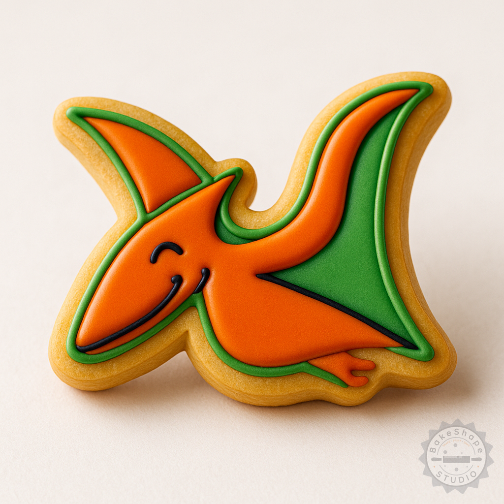 Decorated example 1 of Pterodactyl Shape Cutter Set, Cookie & Fondant Stamp, S/M/L, Dinosaur Baking Tools