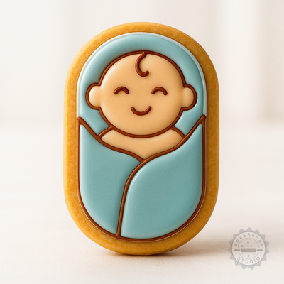 Decorated example 1 of Baby Shape Cutter & Stamp Set, Perfect for Cookies & Fondant, 6-Piece S/M/L Sizes