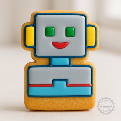 Decorated example 1 of Robot Shape Cutter & Stamp Set, 6-Piece, S/M/L Sizes for Cookies & Fondant