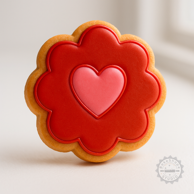 Decorated example 1 of Love Insignia Cookie Cutter and Stamp Set, Heart Symbol Design, 6 Pieces, Perfect for Cookies and Fondant