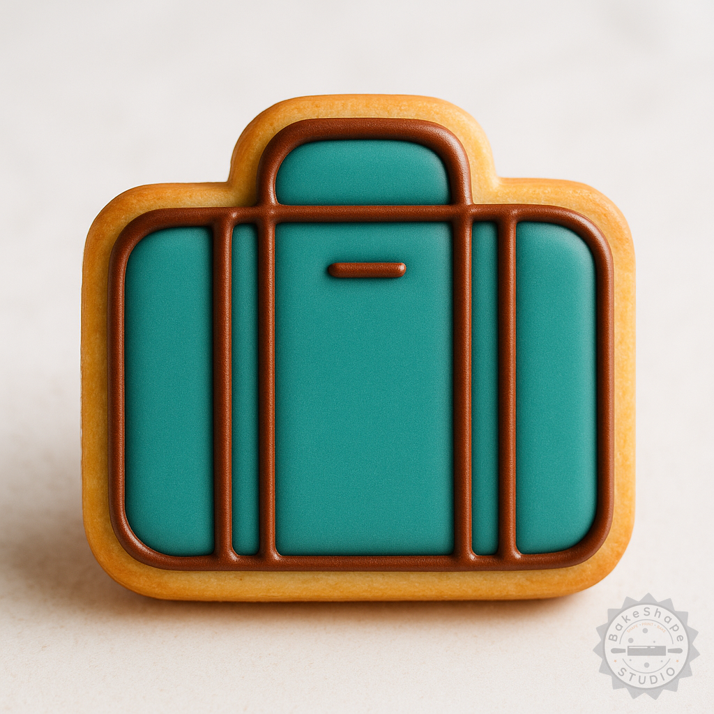 Decorated example 1 of Suitcase Cookie Cutter and Stamp Set, 6-Piece Luggage Shape, Travel Fondant Cutter Sizes S/M/L