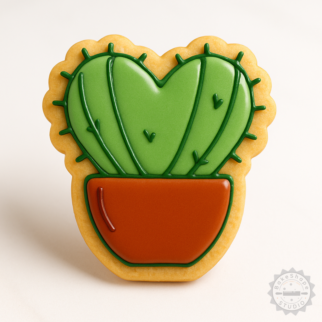 Decorated example 1 of Heart Shaped Cactus Shape Cutter and Stamp Set, Cookie and Fondant Baking Tools, S/M/L Sizes, 6 Piece Bundle
