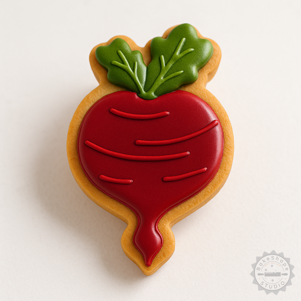 Decorated example 1 of Beetroot Shape Cutter and Stamp Set for Cookies and Fondant, 6-Piece, Organic Veggie Root Designs