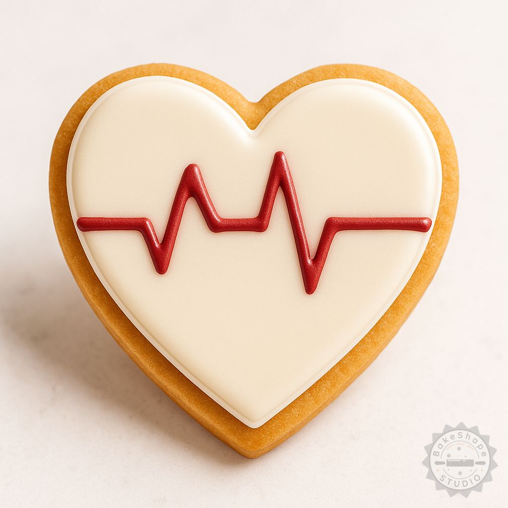 Heartbeat shape cookie cutter and stamp set STL for 3D printing in multiple sizes for baking and decorating