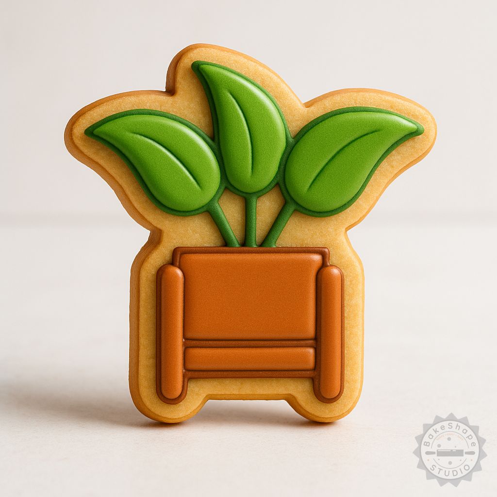 Modern pot plant cookie cutter and stamp set STL for 3D printing, including small, medium, and large sizes