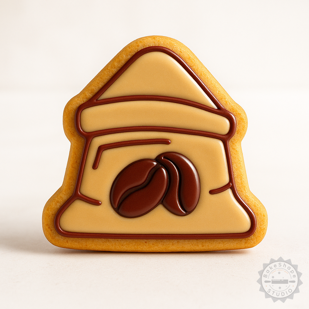 Decorated example 1 of Coffee Bean Sack Cutter & Stamp Set, Ideal for Cookies & Fondant, 6-Piece Collection, 3 Sizes