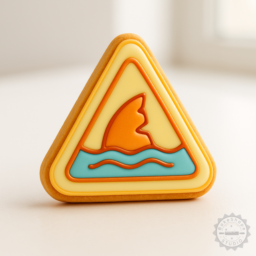Decorated example 1 of Shark Warning Shape Cutter and Stamp Set, Cookie Fondant Tools, S/M/L Sizes, 6-Piece Shark Sign Design