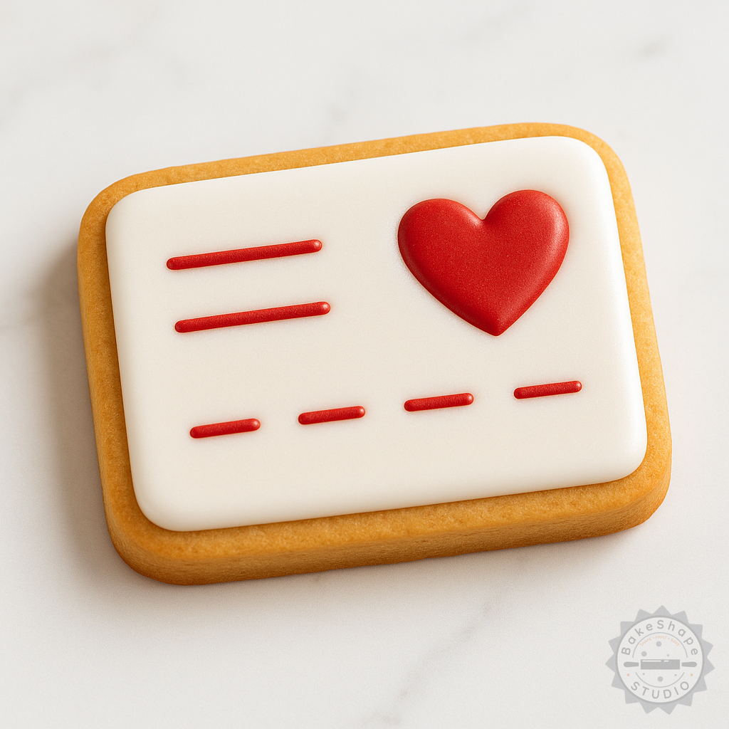 Decorated example 1 of Valentine Card Set, Love Card with Shape Cutter & Stamp for Cookies, Fondant, Heartfelt Romantic Greeting