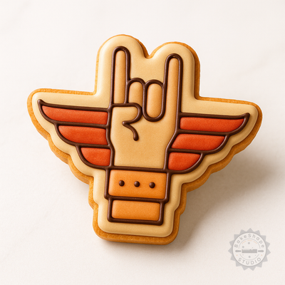 Decorated example 1 of Wing Shape Cutter and Stamp Set for Cookies, Fondant, 6-Piece Rock, Music, Hand Designs, Sizes S/M/L