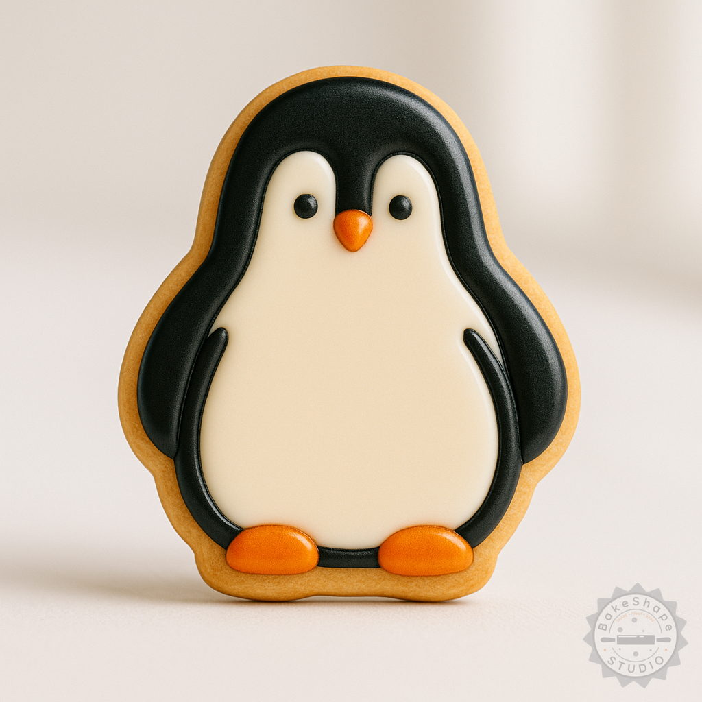 Decorated example 1 of Penguin Cookie Cutter & Stamp Set, 6 Pieces, Perfect for Fondant, S/M/L Sizes