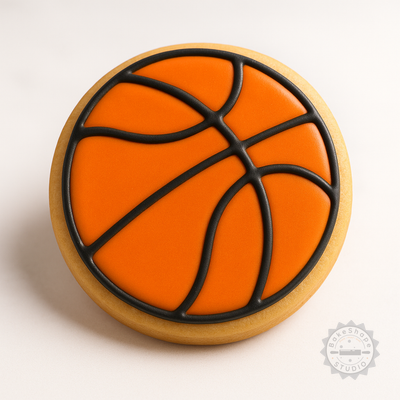Decorated example 1 of Basketball Cookie Cutters Set, 6-Piece, Multi-Size Shape Cutter and Stamp for Cookies and Fondant