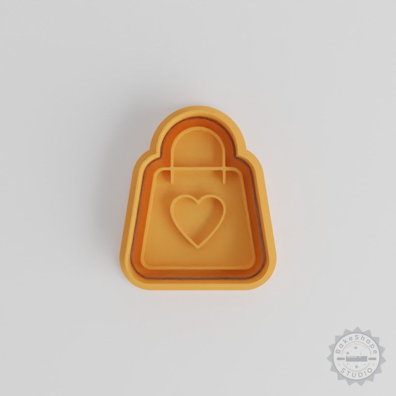 Shopping Bag Cookie Cutter Set, Heart Valentine Tote Shape Cutter, Fondant Stamp, 3 Sizes, 6 Pieces