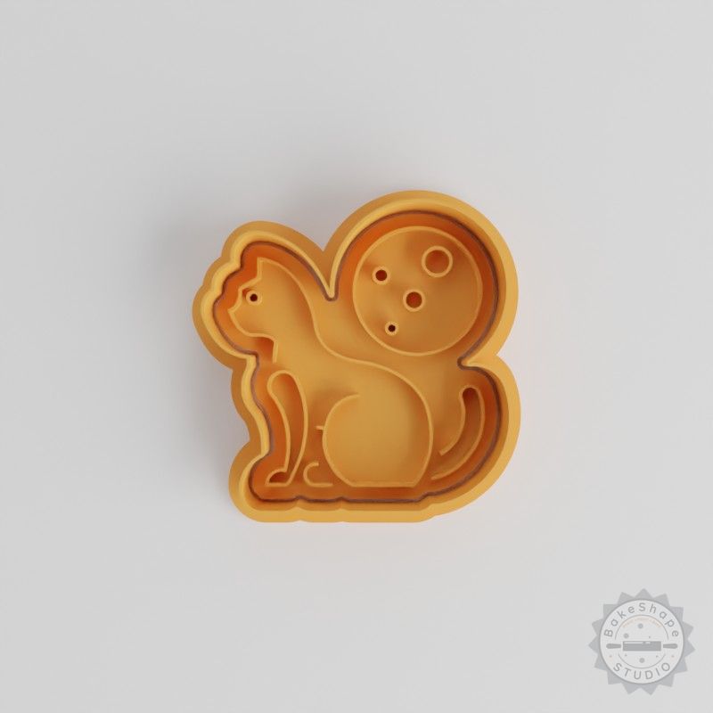 Halloween Black Cat Cookie Cutter Stamp Set, 6-Piece Fondant Mold Collection, Small Medium Large