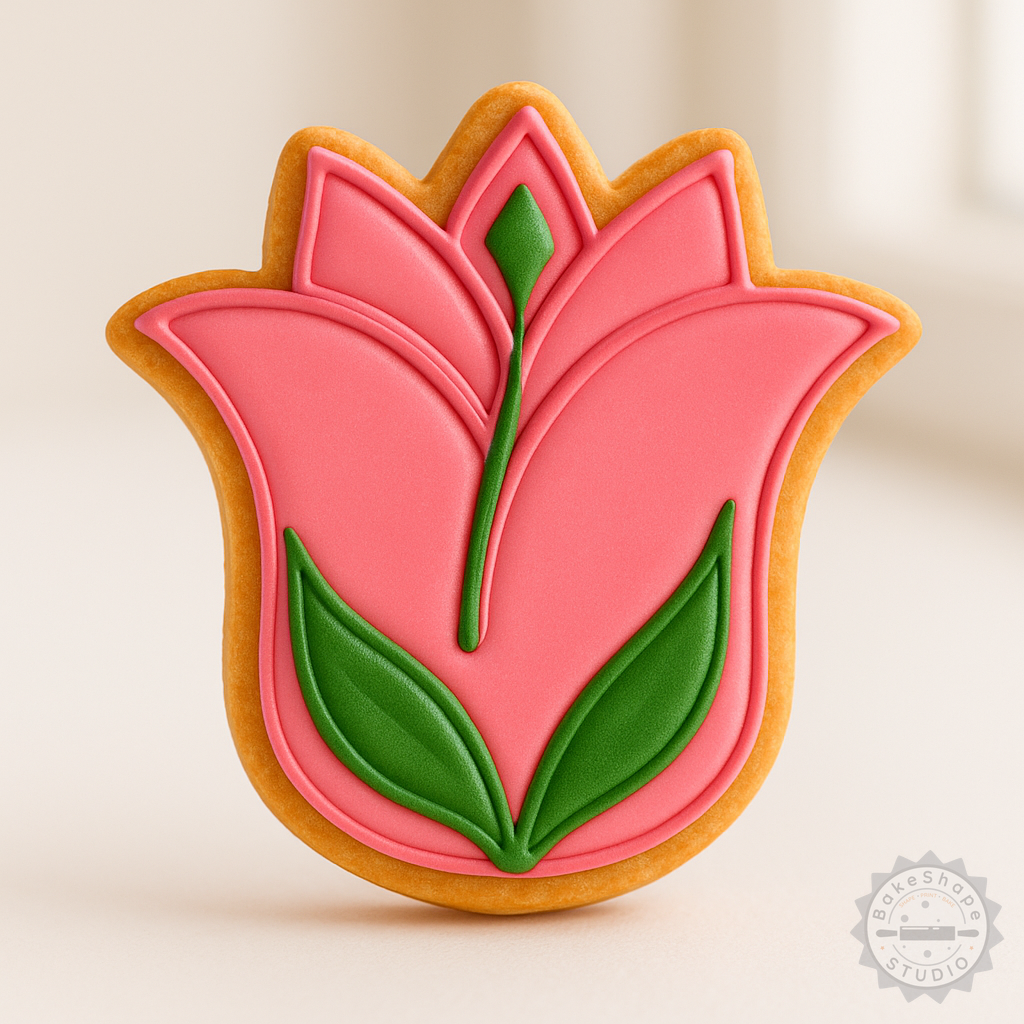 Decorated example 1 of Tulip Shape Cutter & Stamp Set, S/M/L Sizes, Perfect for Cookies & Fondant, 6-Piece Floral Design