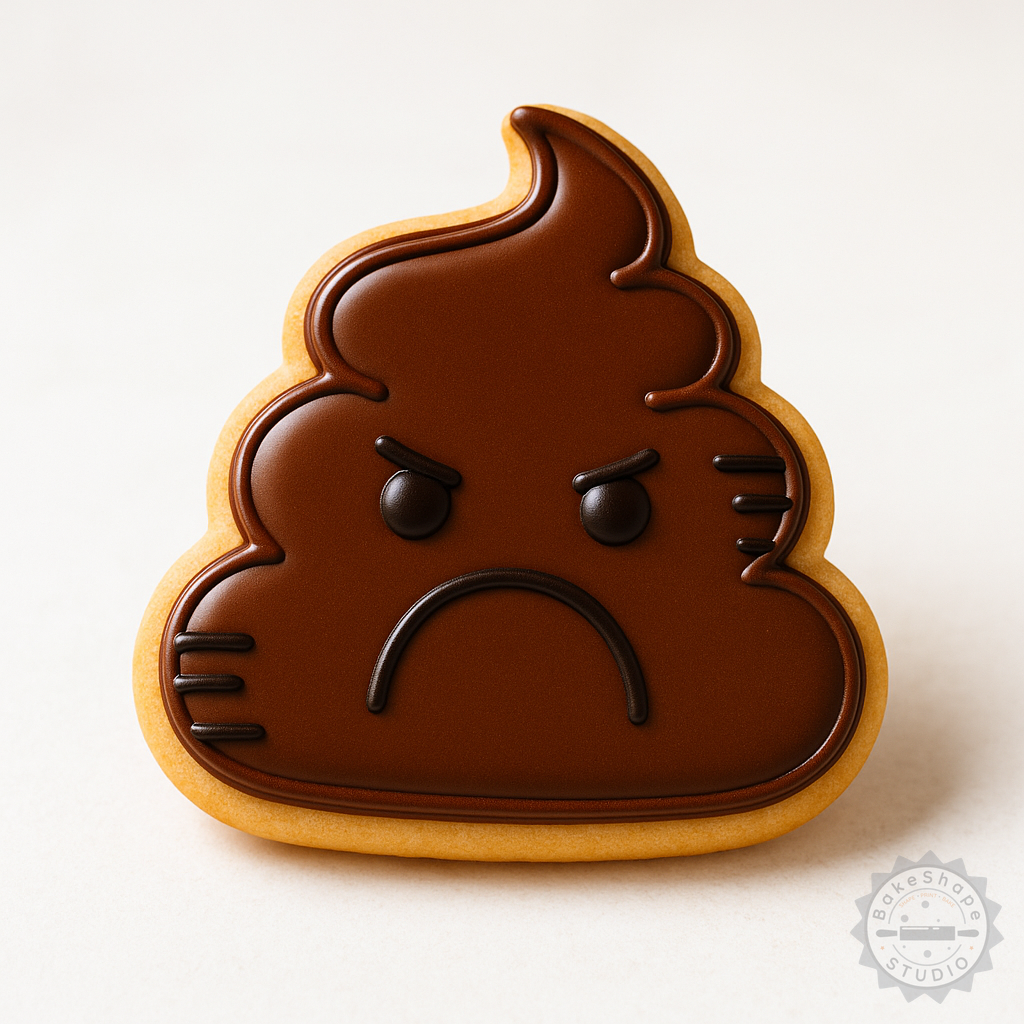 Decorated example 1 of Poop Emoji Cookie Cutter and Stamp Set, 6-Piece, S/M/L Sizes, Perfect for Fondant and Cookies