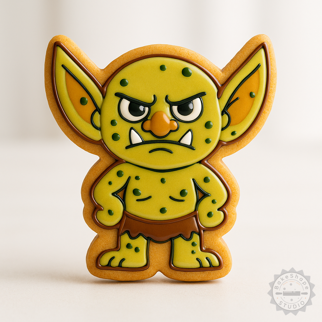 Decorated example 1 of Goblin Shape Cutter Set, 6-Piece Cookie Fondant Stamp, Fantasy Monster Designs, S/M/L Sizes