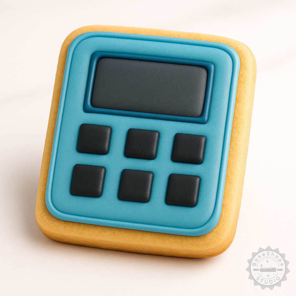 Decorated example 1 of Calculator Bundle with Shape Cutter and Stamp for Cookies and Fondant, Includes 6 Pieces in 3 Sizes