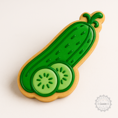 Decorated example 1 of Cucumber Shape Cookie Cutter & Stamp Set, 6-Piece, Perfect for Cookies & Fondant