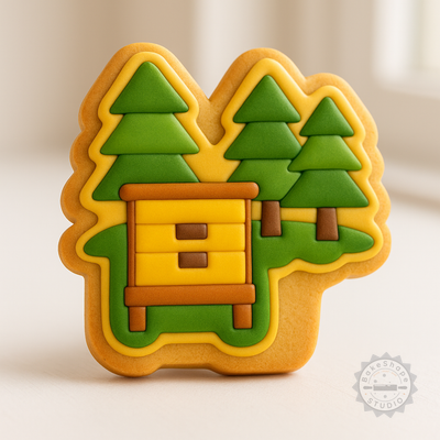 Decorated example 1 of Apiary Farm Honey Shape Cutter and Stamp Set for Cookies and Fondant, 6-Piece S/M/L Sizes
