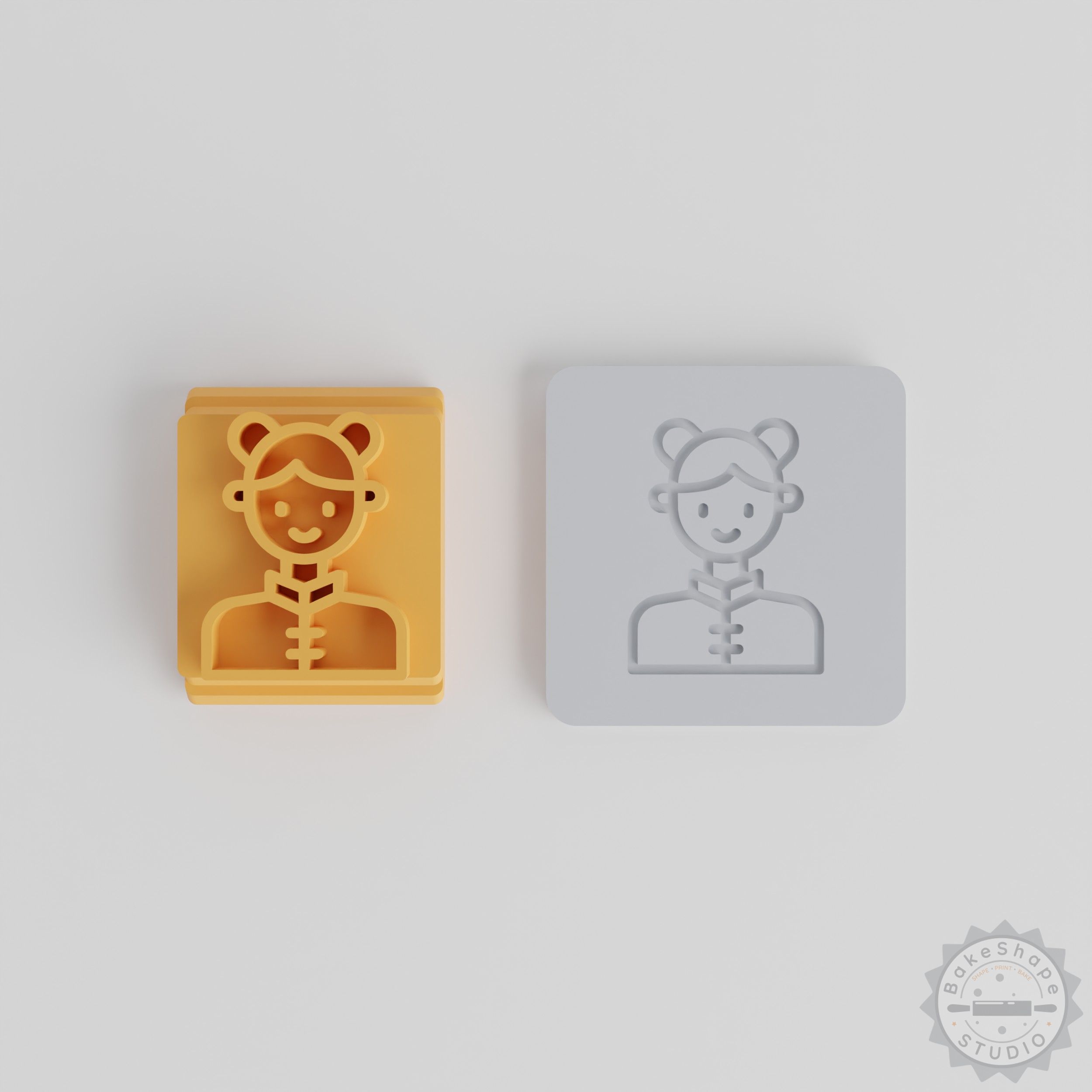 Chinese Stamp Tile Set, Female Portrait Clay Cookie Fondant Decorations, 5 Motif Sizes