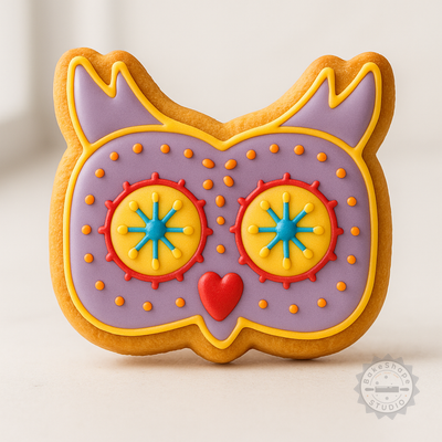 Decorated example 1 of Owl Shape Cutter & Stamp Set, 6-Piece Cookie and Fondant Tool, Day of the Dead Owl Designs