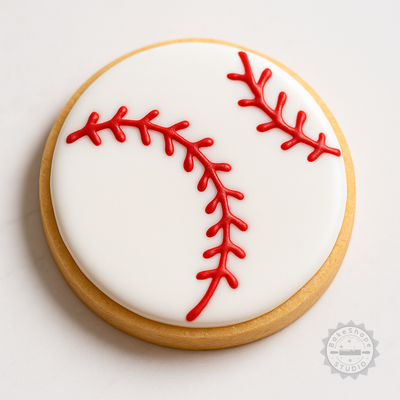 Decorated example 1 of Baseball Cookie Cutter & Stamp Set, Fondant Decor Tools, 6-Piece, S/M/L