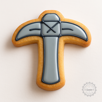 Decorated example 1 of Pick Axe Cookie Cutter Set, 6 Piece Bundle with Shape Stamp, Perfect for Cookies & Fondant, Small/Medium/Large Sizes