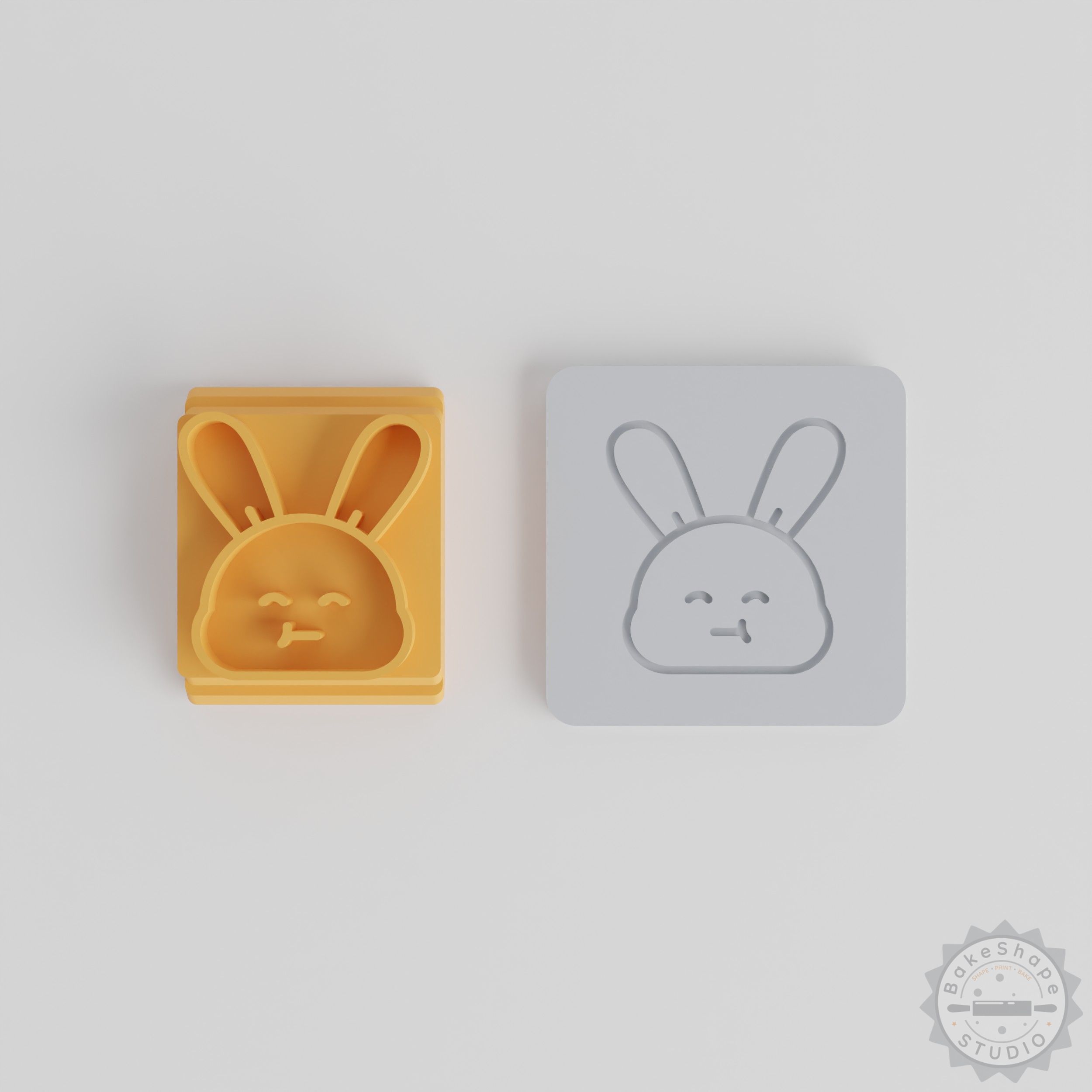 Bunny stamp clay and craft stamp STL files featuring cute rabbit face design in five sizes for 3D printing