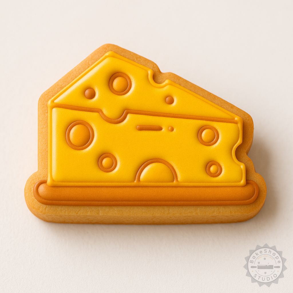 Cheese shape cookie cutter and stamp set STL for 3D printing, including small, medium, and large sizes