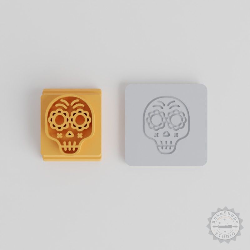 Skull Stamp Tile Set for Clay, Cookies, Fondant - 5 Piece, 20-40 mm Motif Sizes, Day of the Dead Design