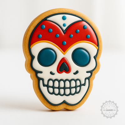 Decorated example 1 of Skull Shape Cutter & Stamp Set, 6-Piece Cookie & Fondant Tool, Small/Medium/Large Sizes, Halloween & Day of the Dead Baking