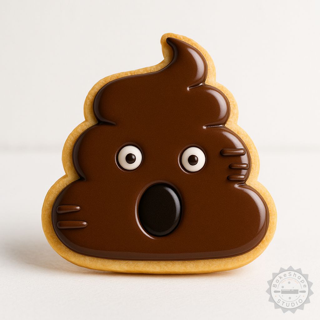Emoji poop cookie cutter and stamp STL set with astonished expression for 3D printing
