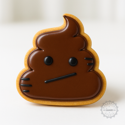Decorated example 1 of Poop Emoji Cookie and Fondant Cutter Set, 6 Piece Collection, Funny Feces, Smiley Pile, Cute Disappointed and Expressionless Designs