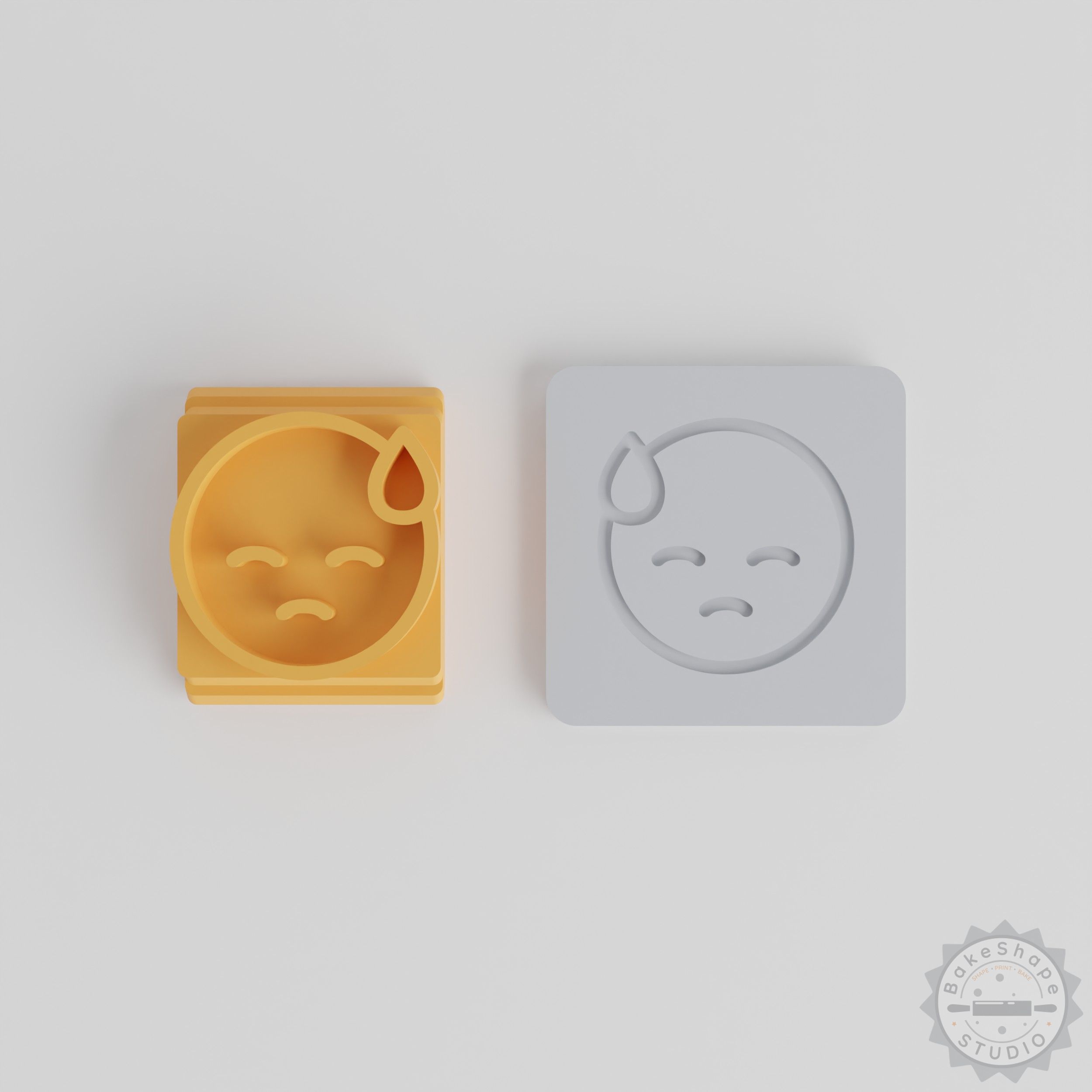 Downcast Stamp Tile Set - 5 Sizes for Clay, Cookie, Fondant Designs - Sad Face, Worried Expression Emoji Molds