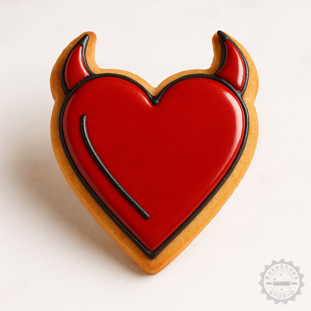 Devil Heart cookie cutter and stamp set STL for 3D printing, including small, medium, and large sizes