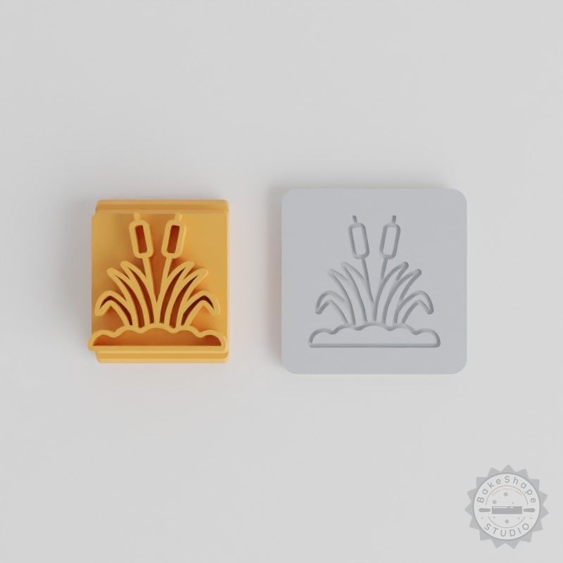 Reeds Stamp Tile Set, 5 Motif Sizes for Clay, Cookies, Fondant, Cattail Grass Design