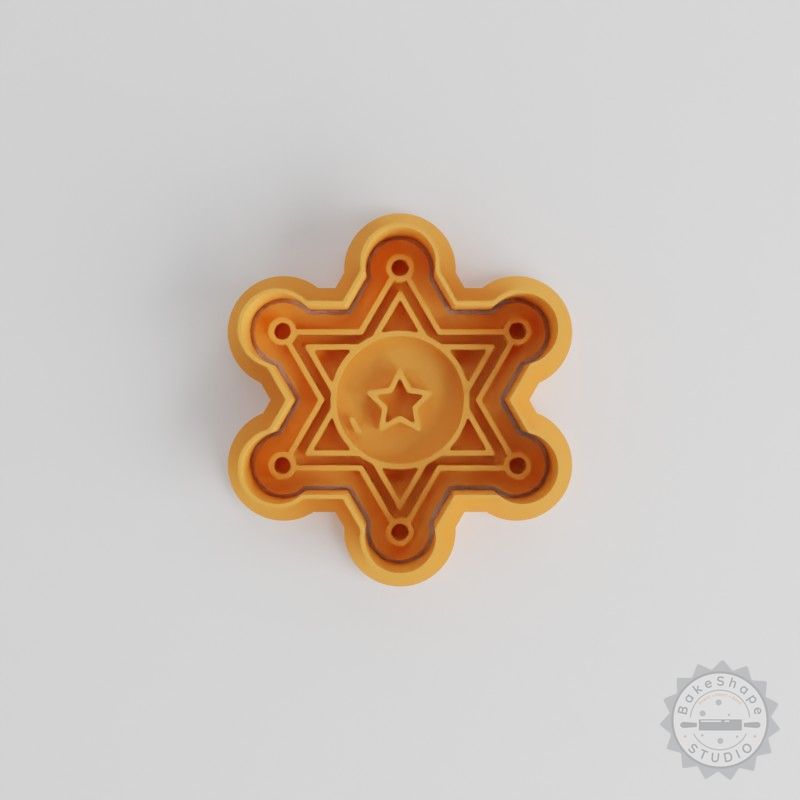 Sheriff Badge Cookie Cutter & Stamp Set, Cowboy Law Emblem Designs, Fondant Decoration, 6-Piece, 3 Sizes